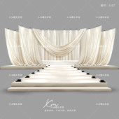 米白奶白香槟色褶皱布幔婚礼效果图psd免抠布幔婚礼手绘道具素材