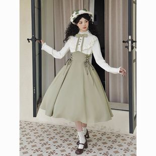 沐风之庭 cla撞色假两件连衣裙lolita秋季新款优雅千金风连衣裙女