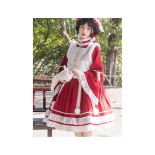 【似锦】中华风洛丽塔新年战袍刺绣比甲op套装毛呢厚冬红色拜年服