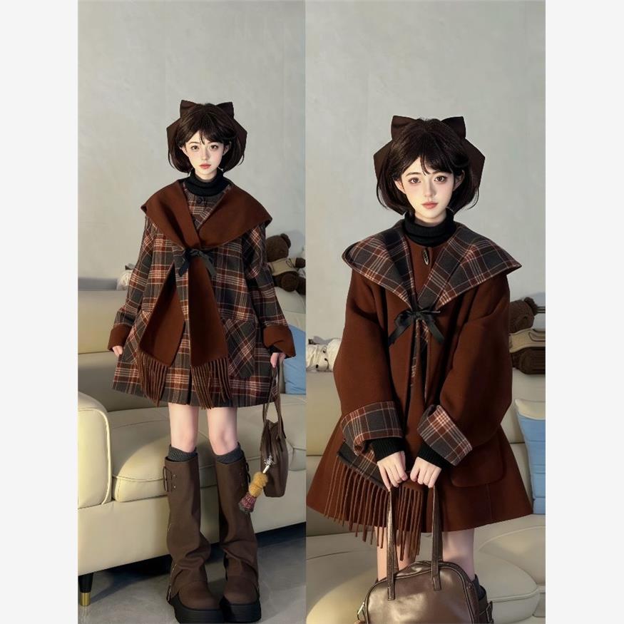 韩版新款咖色氛围感两面叠穿马甲