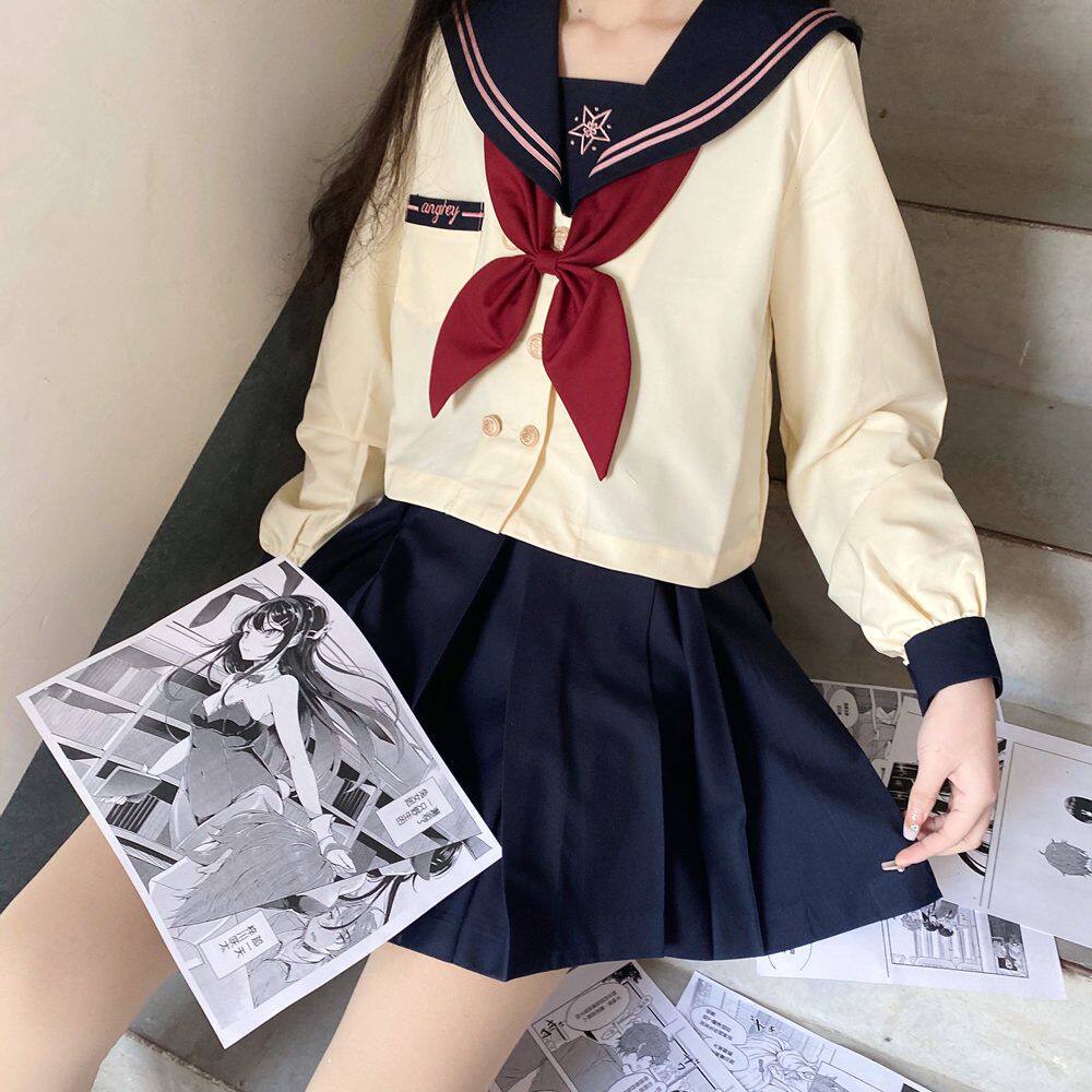 赤川田 双排扣二本原创jk制服套装水手服学院风春秋