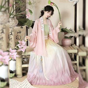 知雨意【花宴】明制汉服刺绣对穿交一片式褶裙夏款学生日常