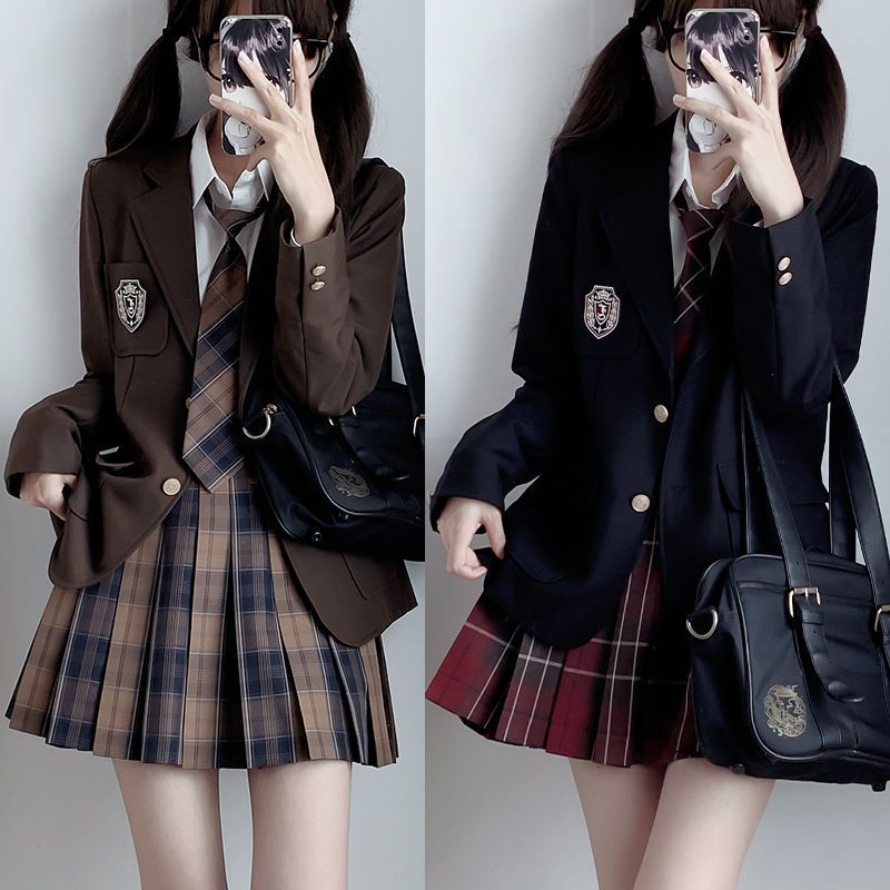 原创正版校供感jk制服裙西装外套女秋冬季套装学院风学生叠穿西服