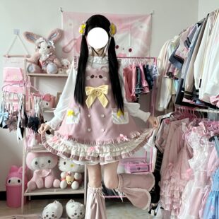 现货【抱抱熊】lolita原创春款可爱萝莉软妹日常背带裙洛丽塔cos