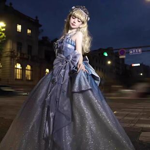 蓝色晚礼服女2025新款超仙气质学生日成人礼艺考洛丽塔公主裙年会