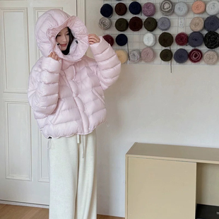 国标温柔奶油色系连帽短款9色保暖羽绒服外套(90白鸭绒)不退不换