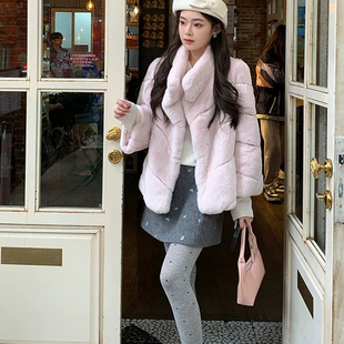 进獭兔毛奶兔冬季千金风宽松毛毛保暖皮草外套