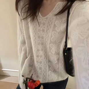 含31.2绵羊毛 26年早春蝴蝶刺绣钩花大版 套头针织衫