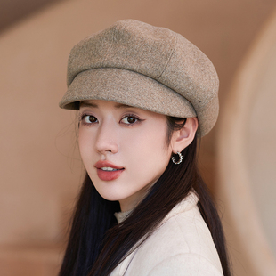 韩版百搭英伦鸭舌帽女秋冬天圆脸适合时尚贝雷帽优雅文艺八角帽潮