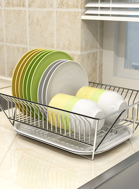 厨房置物架不锈钢碗筷餐具沥水架水果蔬菜收纳篮盘碗碟晾碗架黑色