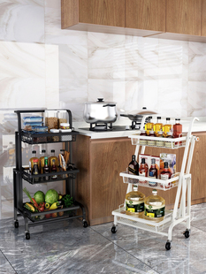 厨房置物架小推车落地多层可移动伸展带轮储物架子家用杂物收纳架