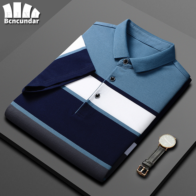 条纹短袖POLO衫男珠地棉