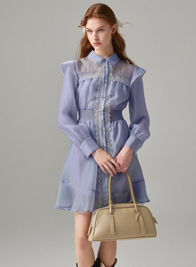 专柜1199 88%莱赛尔纤维【木X】秋季 松紧腰天丝花边连衣裙013