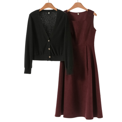 【Z姿】针织外套+无袖方领连衣裙两件套151~秋季新款女装