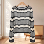 针织衫 专柜599 163 春装 条纹网面镂空喇叭袖 48%粘纤 莫Y