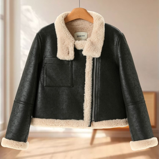 拉链斜门襟加绒羊剪绒外套602 冬装 专柜2199 熠