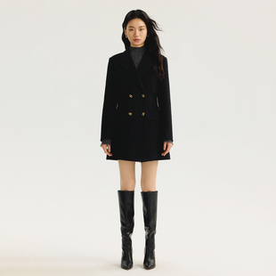 垫肩针织拼接中长双面呢大衣501 冬装 专柜1799 木X