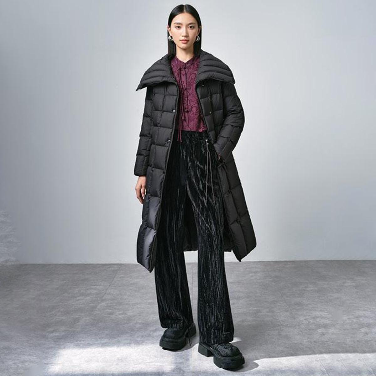 专柜1999【序】冬装 过膝护腿翻领系腰带摁扣款羽绒服622