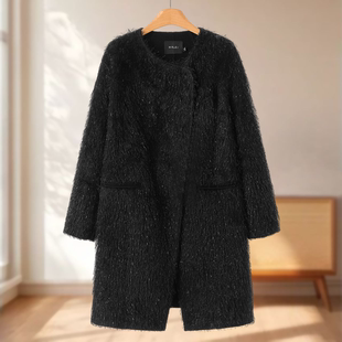 冬装 莫Y 流苏双面呢宽松无扣中长大衣063 59%绵羊毛 专柜1699