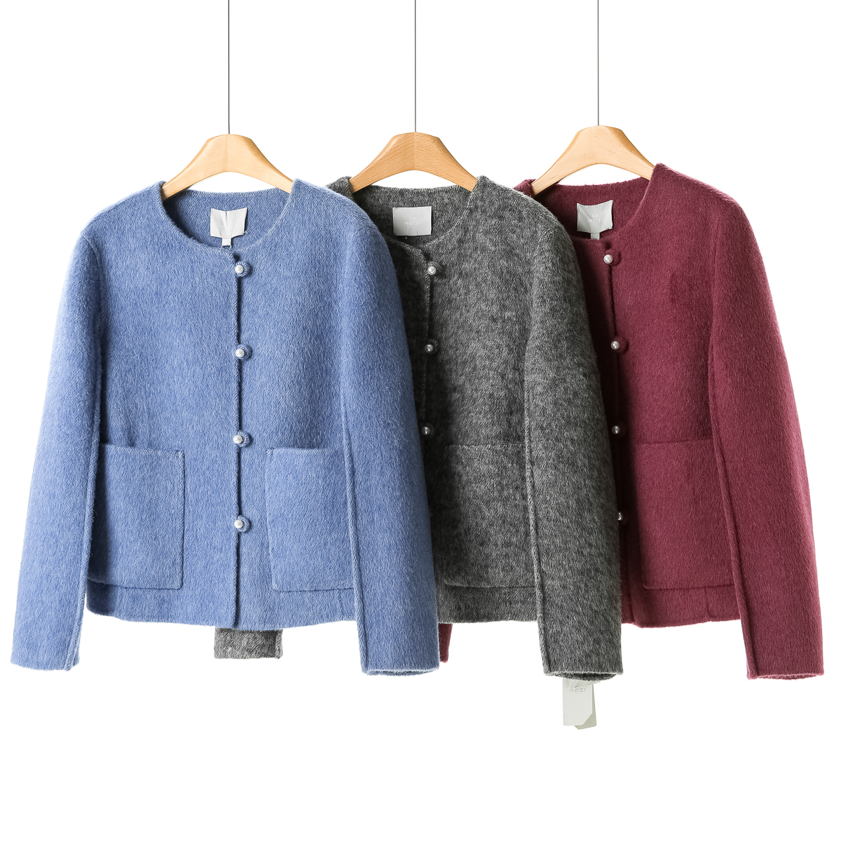 专柜1499 9%兔毛+桑蚕丝【兹】冬装 珍珠扣绵羊毛双面呢大衣266