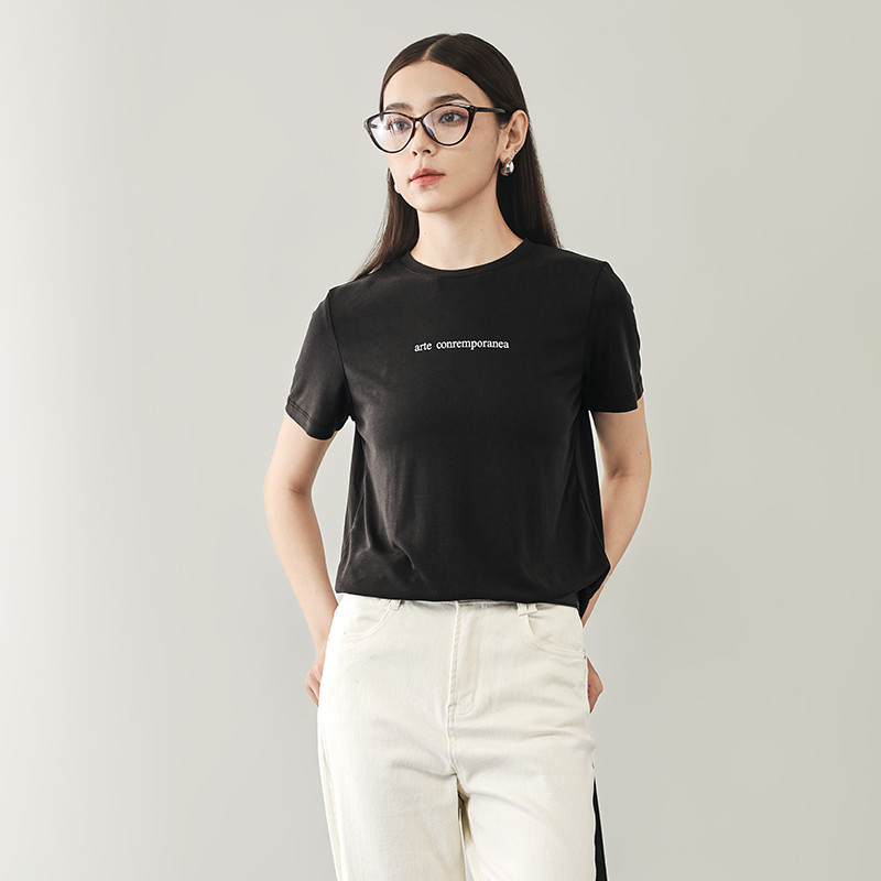 专柜199 65%粘纤【兰】 字母极简风透气舒适短袖T恤063~秋季新款