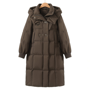 蔻 新款 针织拼接收口袖 冬季 女装 过膝保暖连帽羽绒服871