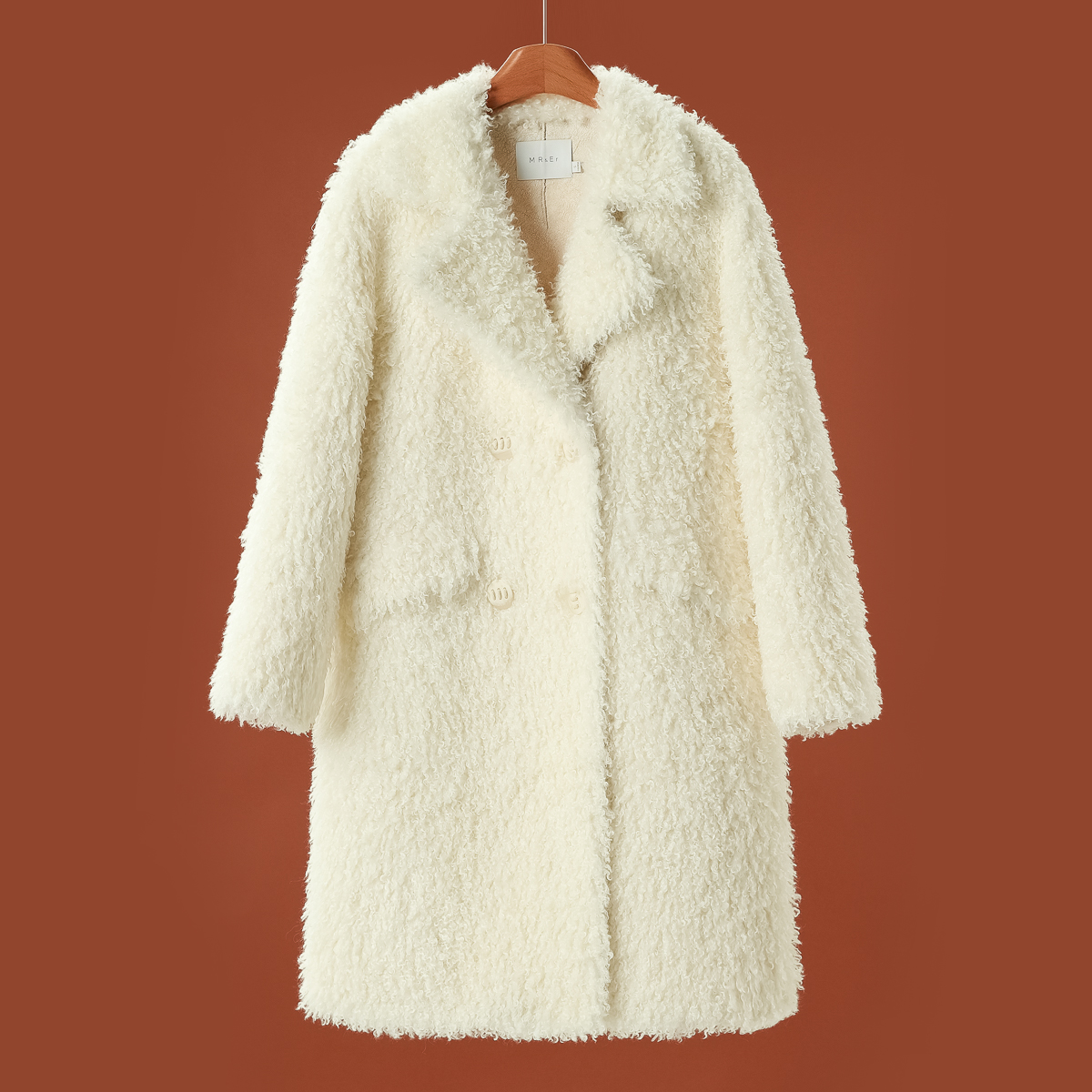 专柜1599【莫Y】冬装 仿羊滩毛茧型廓形西装领长款外套385