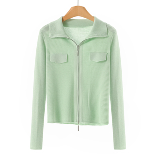 31%羊毛 新款 秋季 翻领假口袋拉链针织外套007 专柜798