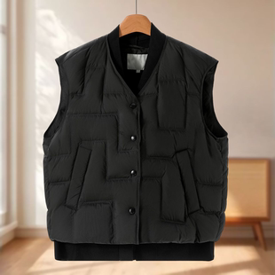 针织拼接假两件V领马甲羽绒服676弜 冬装 专柜1599 木X