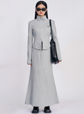 【莫Y】 垫肩修身外套+后开叉半身长裙运动套663~秋季新款女装