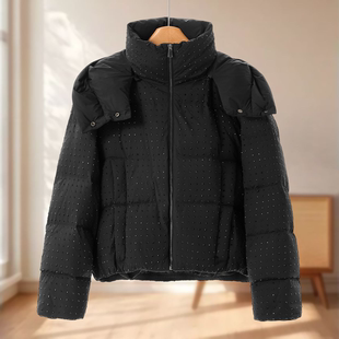 连帽可拆卸烫钻休闲纯色羽绒服011 冬装 专柜2599 莫Y