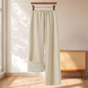 松紧系绳加绒无口袋阔腿裤 专柜539 冬装 兰 009 36%粘纤