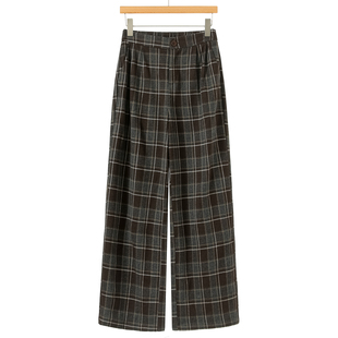 专柜439【帛】当季冬装 后腰松紧宽脚格子直筒裤051