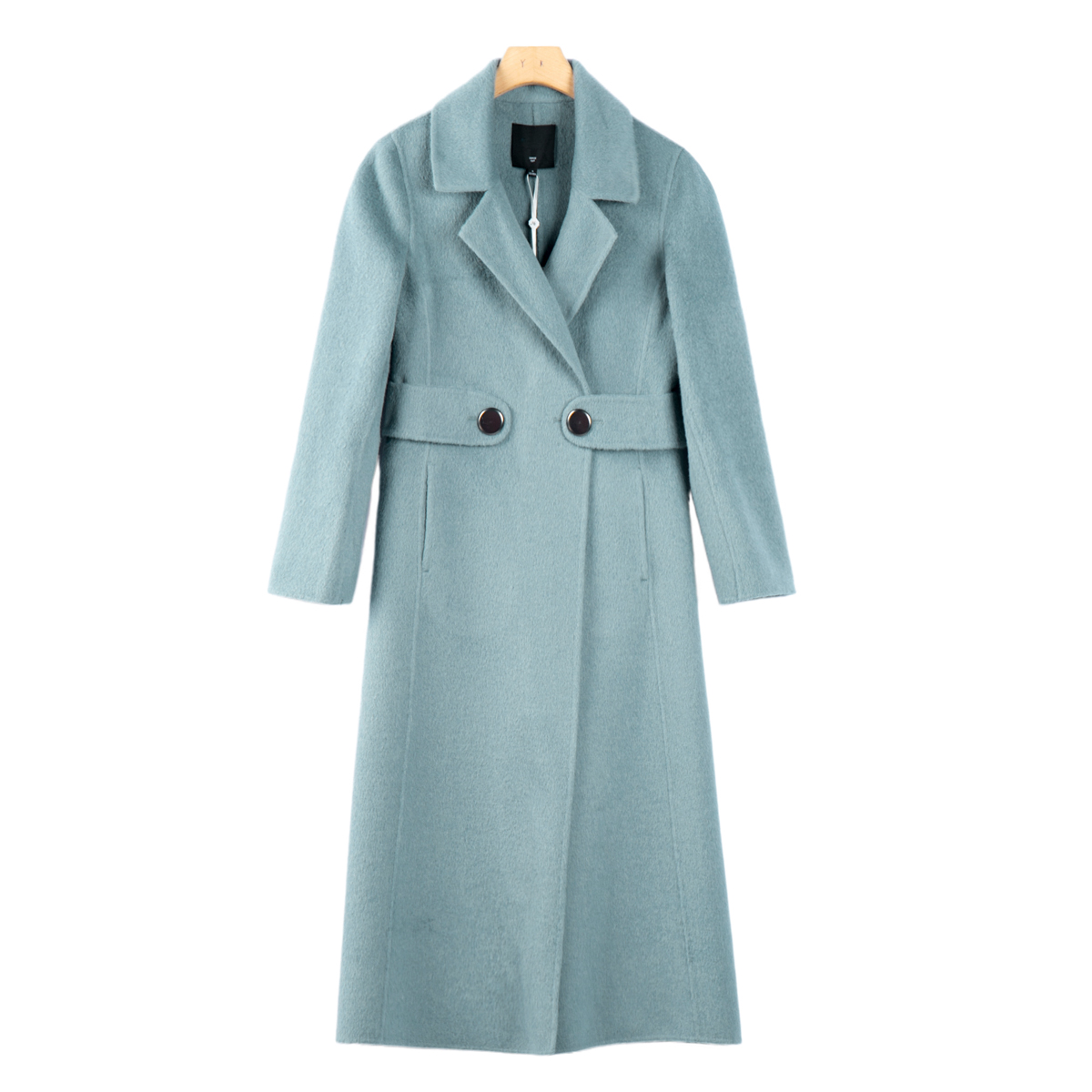 腰袢大扣收腰笔挺双面呢大衣