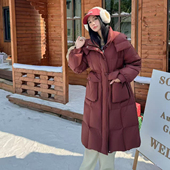 新款 女装 羽绒服011 冬季 申 纯色休闲连帽不可拆卸带抽绳长款