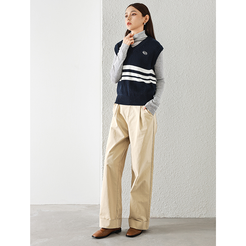 专柜499 41%莱赛尔【兰】冬装 天丝后腰松紧翻边宽脚裤619