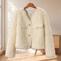 专柜1269【莫Y】冬装 泰迪毛小香风温柔显瘦V领短外套211
