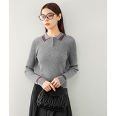 专柜439 631 条纹翻领显瘦弹性含绵羊毛针织衫 兰 冬装