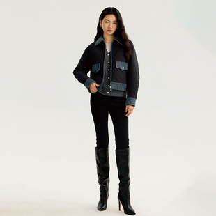 磨绒小脚牛仔裤 专柜659 单排扣高腰铅笔裤 冬装 936 木X