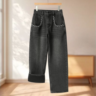 再生纤维 饰磨毛直筒牛仔裤 莫Y 袋口织带装 085 冬装 专柜699