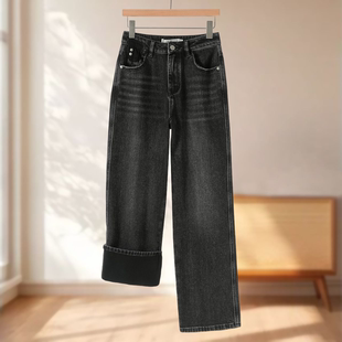 磨绒直筒牛仔裤 专柜599 高挑拖地裤 冬装 929 木X