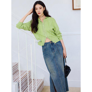 高腰水洗牛仔A字半身长裙663 秋装 专柜639 文