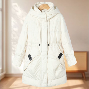 专柜1959【提】冬装 连帽不可拆卸立领抽绳中长款羽绒服981