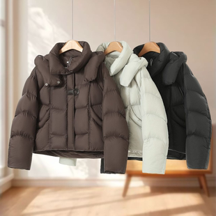 【洛】冬装 松紧收口防风袖显高挑泡芙连帽短羽绒服161