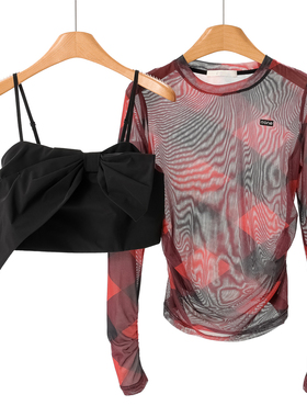 专柜699【NO】秋装 圆领印花上衣+吊带外搭两件套T恤762