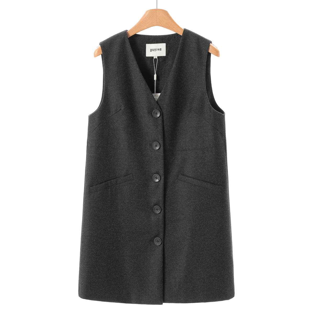 专柜799 100羊毛【熠】冬装 V领纽扣有口袋无袖背心连衣裙005