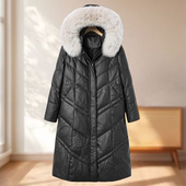 冬装 大毛领皮羽绒 澜 可拆卸狐毛仿皮压纹收腰羽绒服外套169