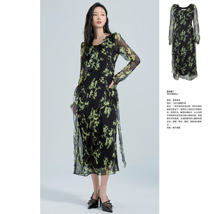 【木X】 黑底绿花连衣裙上衣系列组合套692~秋季新款女装