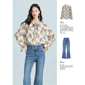 专柜569 910 高腰双粒扣棉质微喇九分牛仔裤 木X 秋装