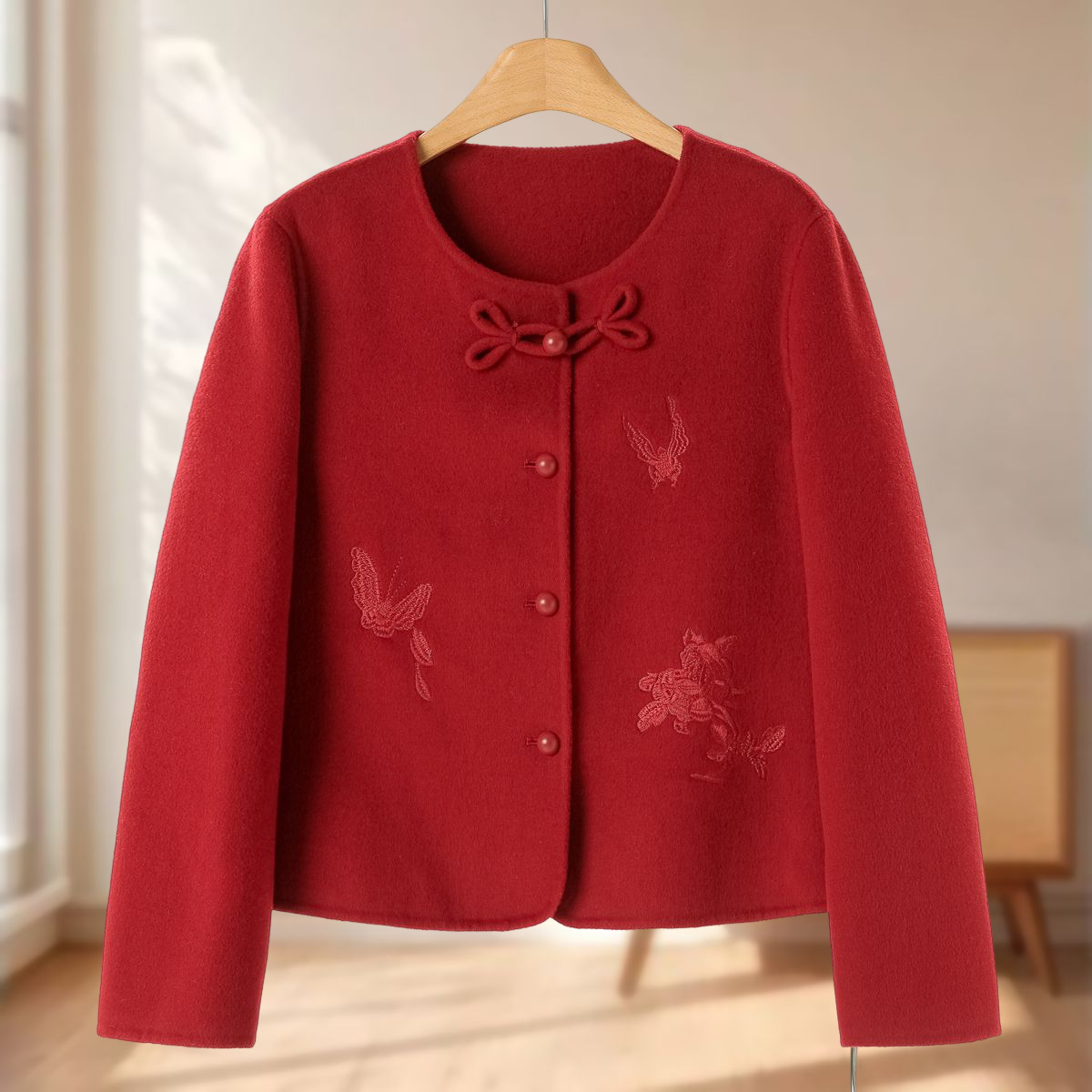 【妃】新中式刺绣小香风双面呢长毛大衣857~冬季新款女装